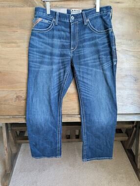 NWT Ariat M4 Relaxed Boot Cut Jeans Mens 35x32 Dark Blue Denim Stretch Low Rise